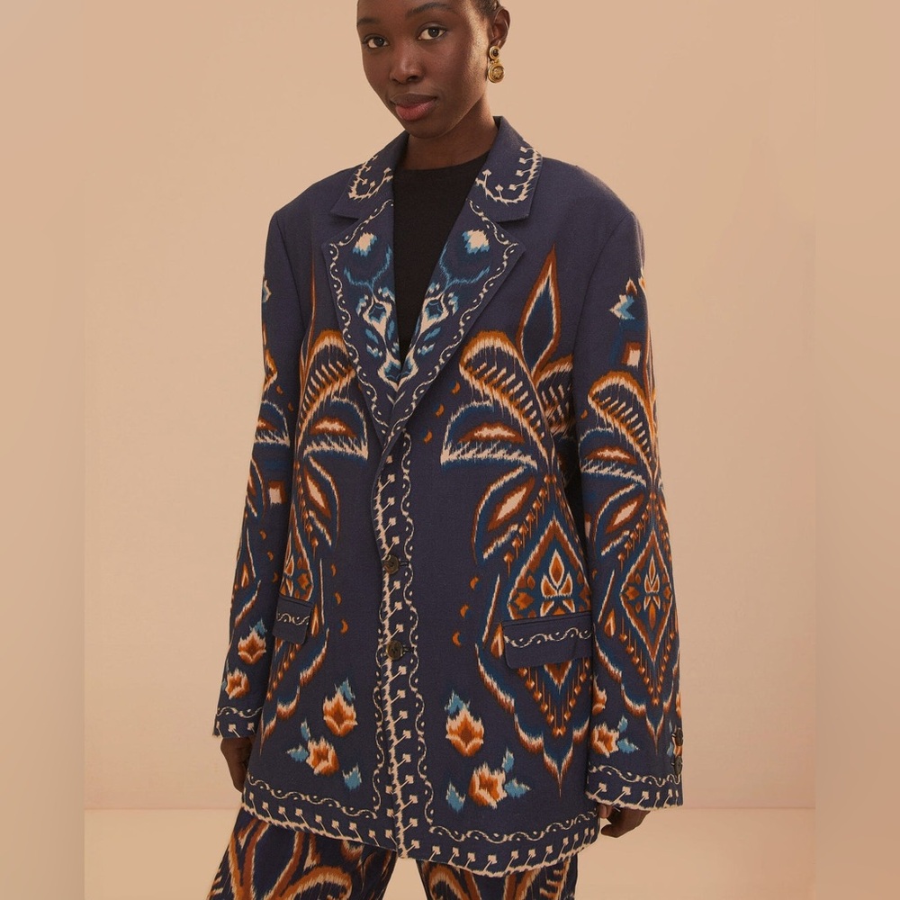NWT Farm Rio unisex Blue Pineapple Ikat Blazer Size XL 100% Cotton - Picture 2 of 5